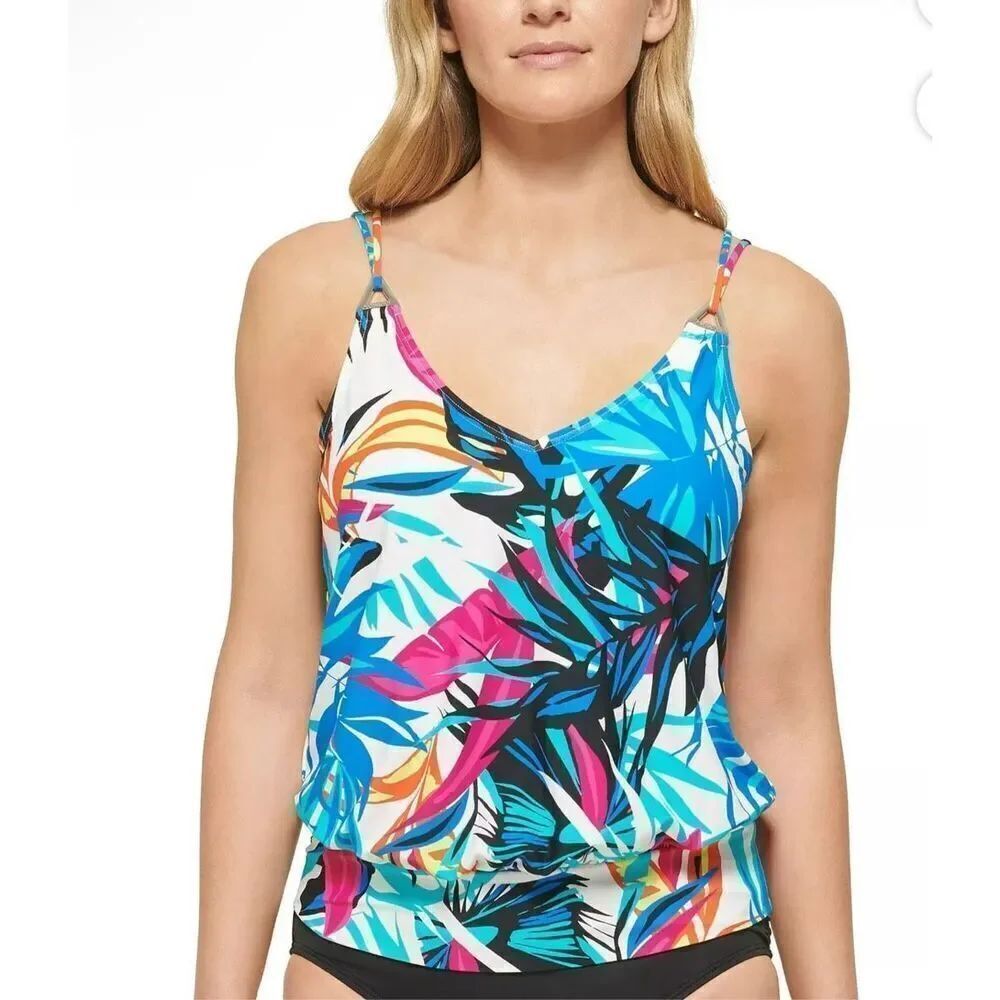Calvin Klein NWT size M tankini swim top tropical multicolor